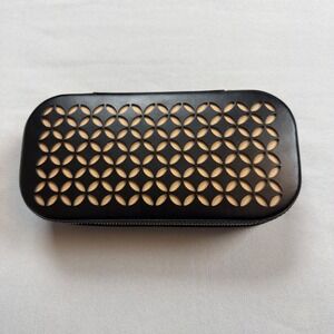 WOLF Chloe Black Leather Zip Jewelry Case Travel Organizer Laser Cut Mirror
